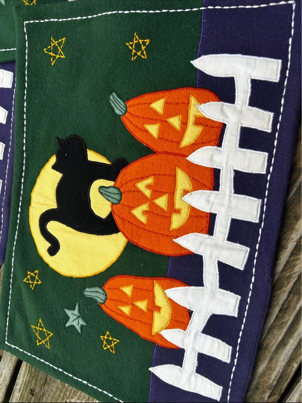 VTG Halloween Pumpkin Black Cat Fence Placemats Set Of 4 12x18